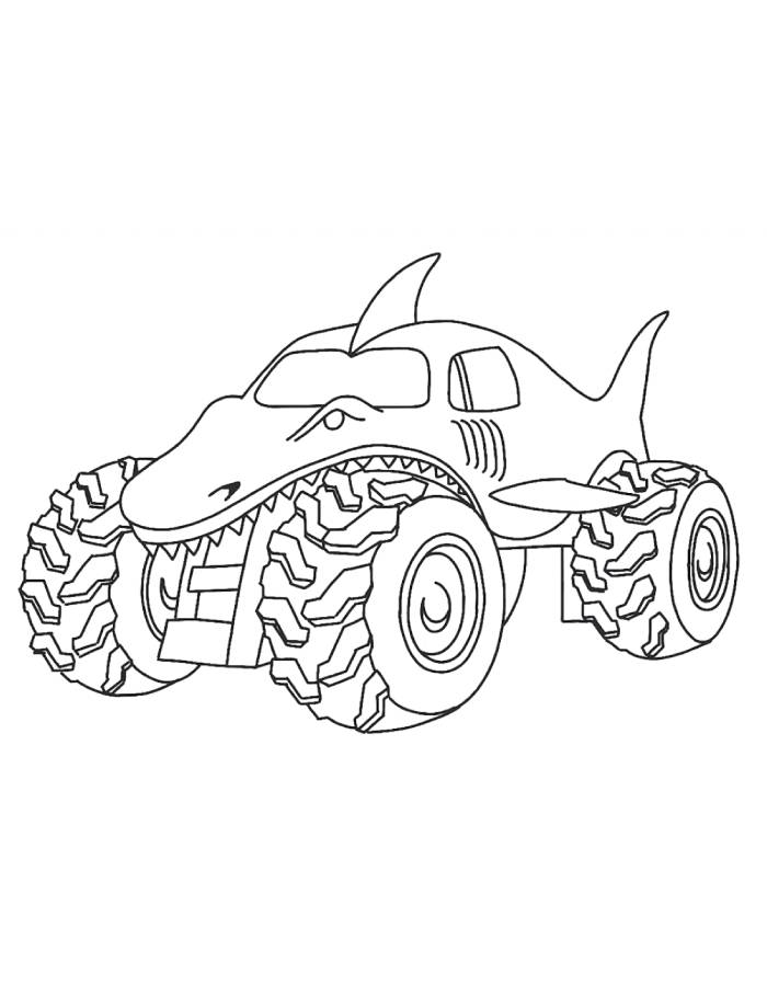 Tiger Shark Monster Truck Coloring Page