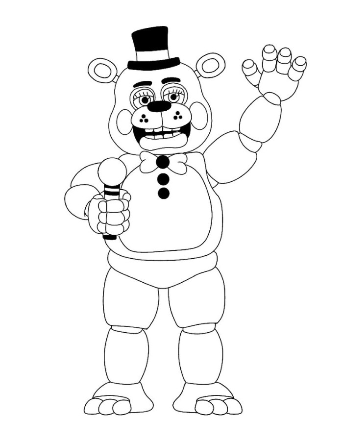Toy Freddy Waving While Holding A Microphone Coloring Page