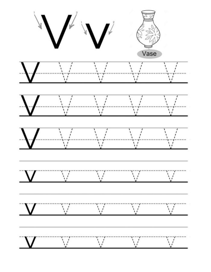 Tracing Letter V Uppercase And Lowercase Coloring Page