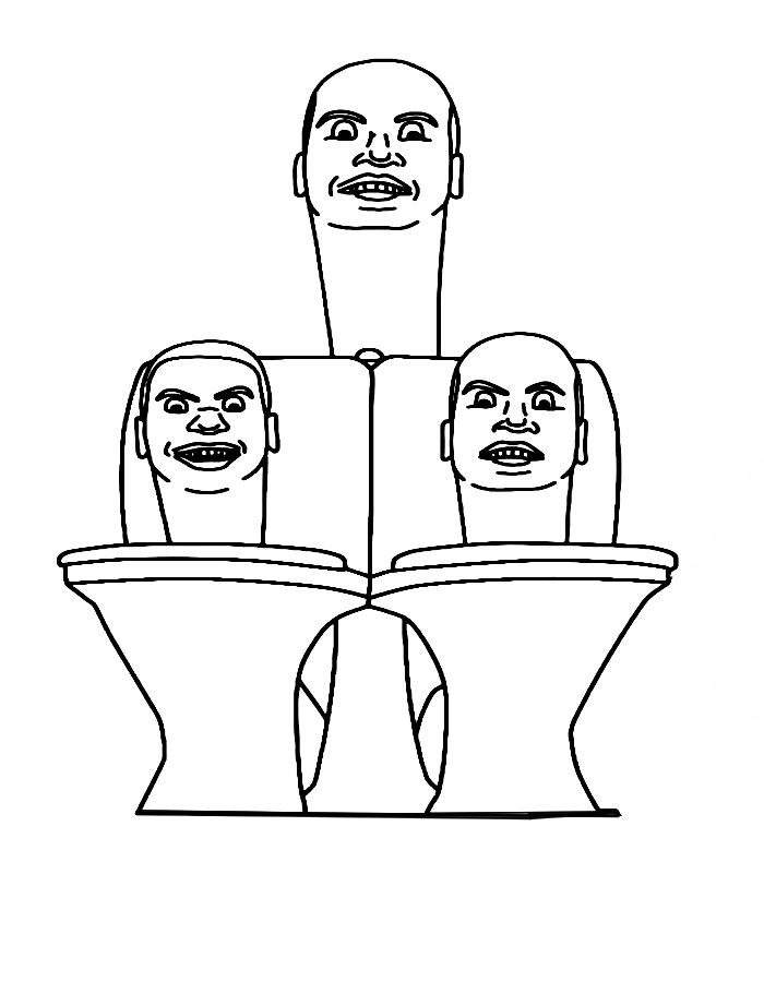 Triple Giant Skibidi Toilet Coloring Page