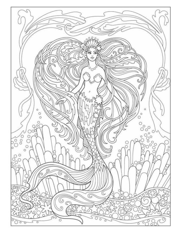 Trippy Mermaid Drawing Coloring Page