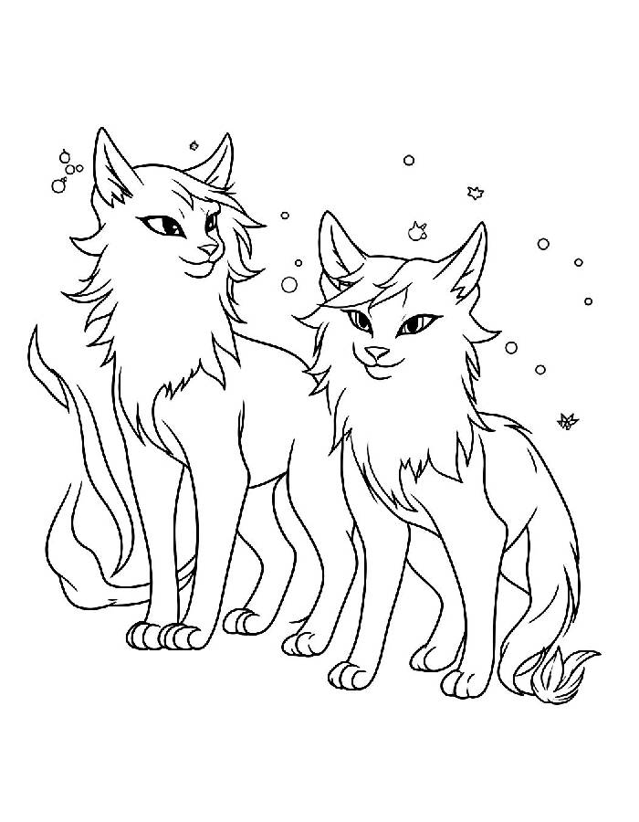 Two Brave Warrior Cats Coloring Page