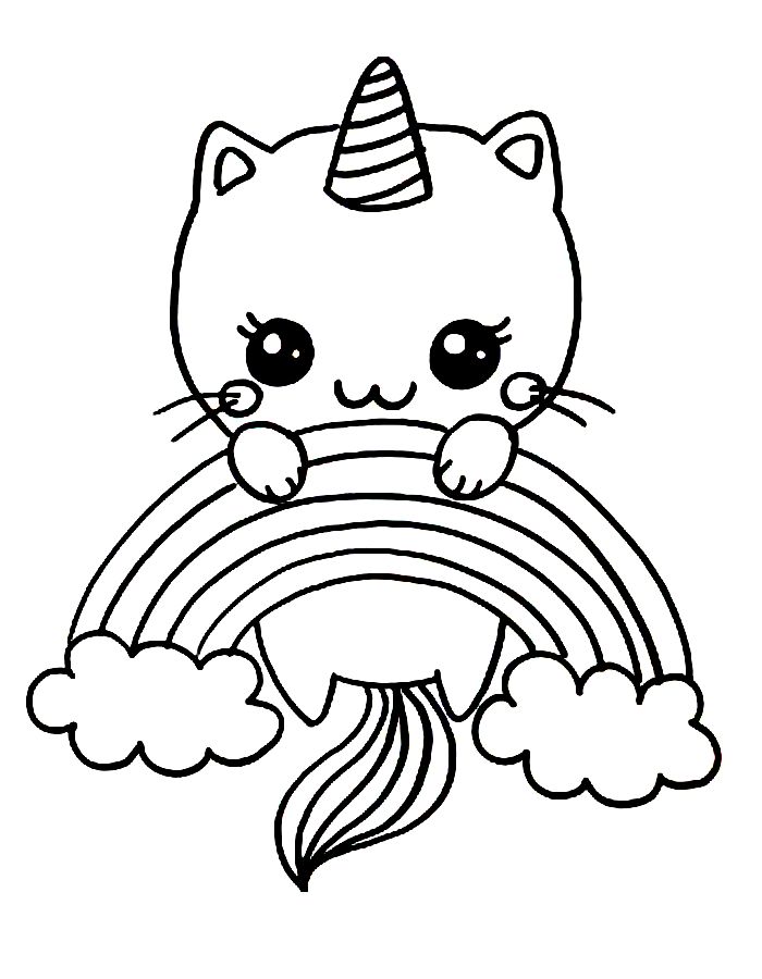 Unicorn Cat Line Art Coloring Page