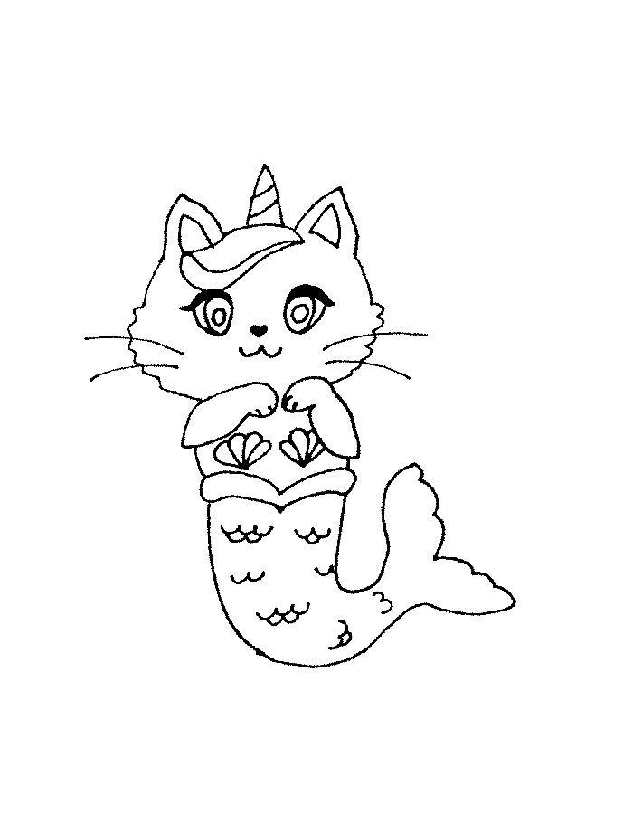 Unicorn Cat Mermaid Coloring Page