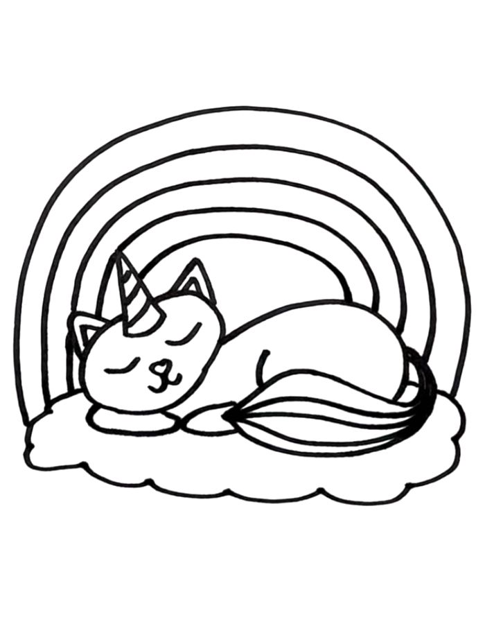 Unicorn Cat With Rainbow Coloring Page