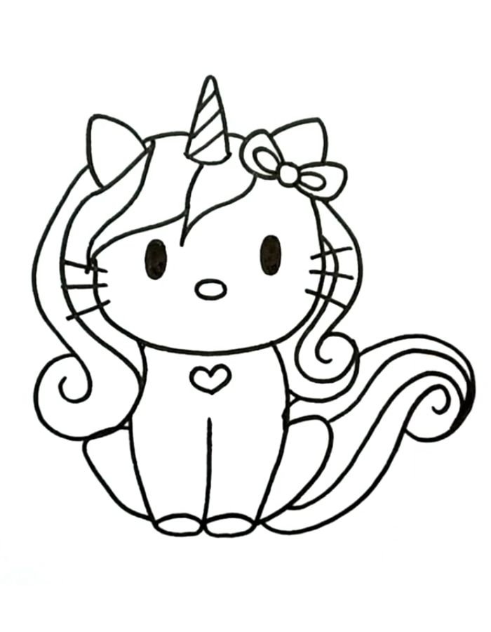 Unicorn Kitten Coloring Page