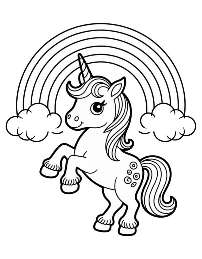 Unicorn Under Rainbow Coloring Page