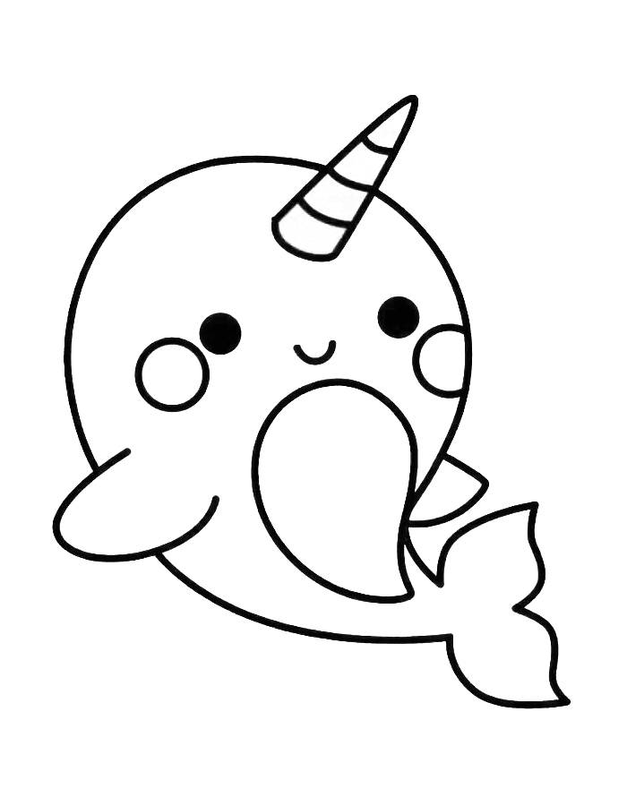 Unicorn Whale Cute And Easy Coloring Page