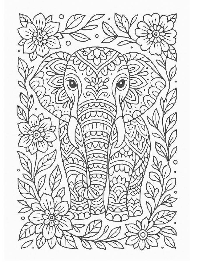Unique Floral Elephant Mandala Coloring Page