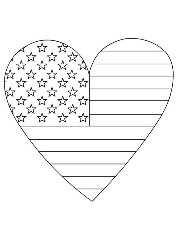 Us Flag Heart Coloring Page