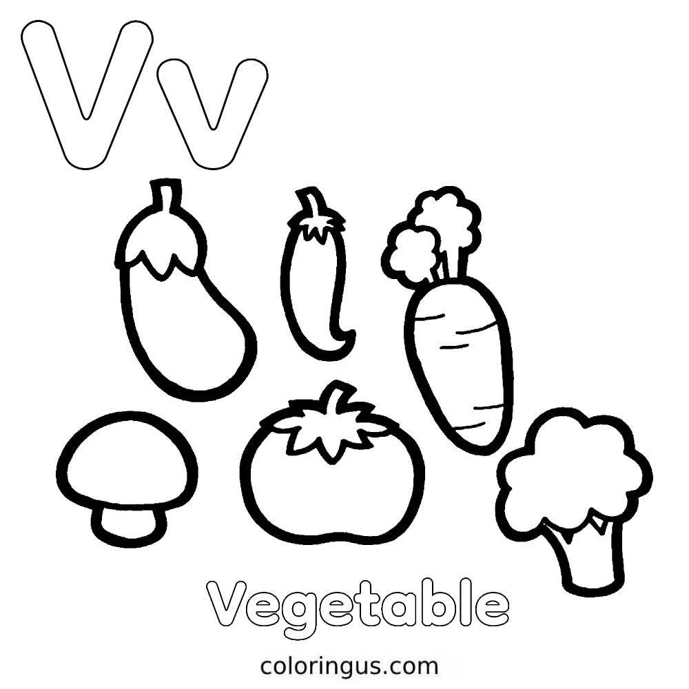 V For Vegetable Coloring Page