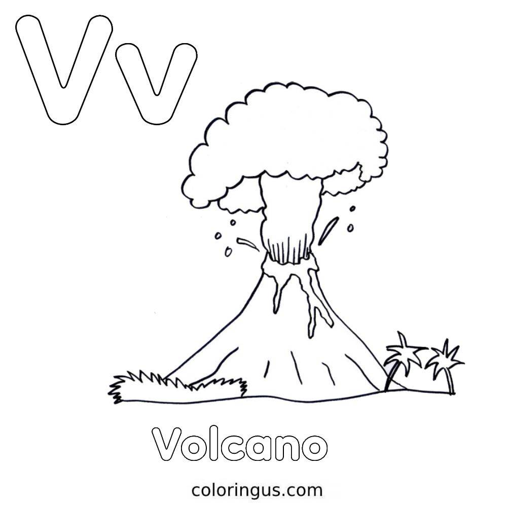 V For Volcano Coloring Page