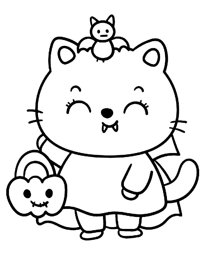 Vampire Kitty For Kids Coloring Page