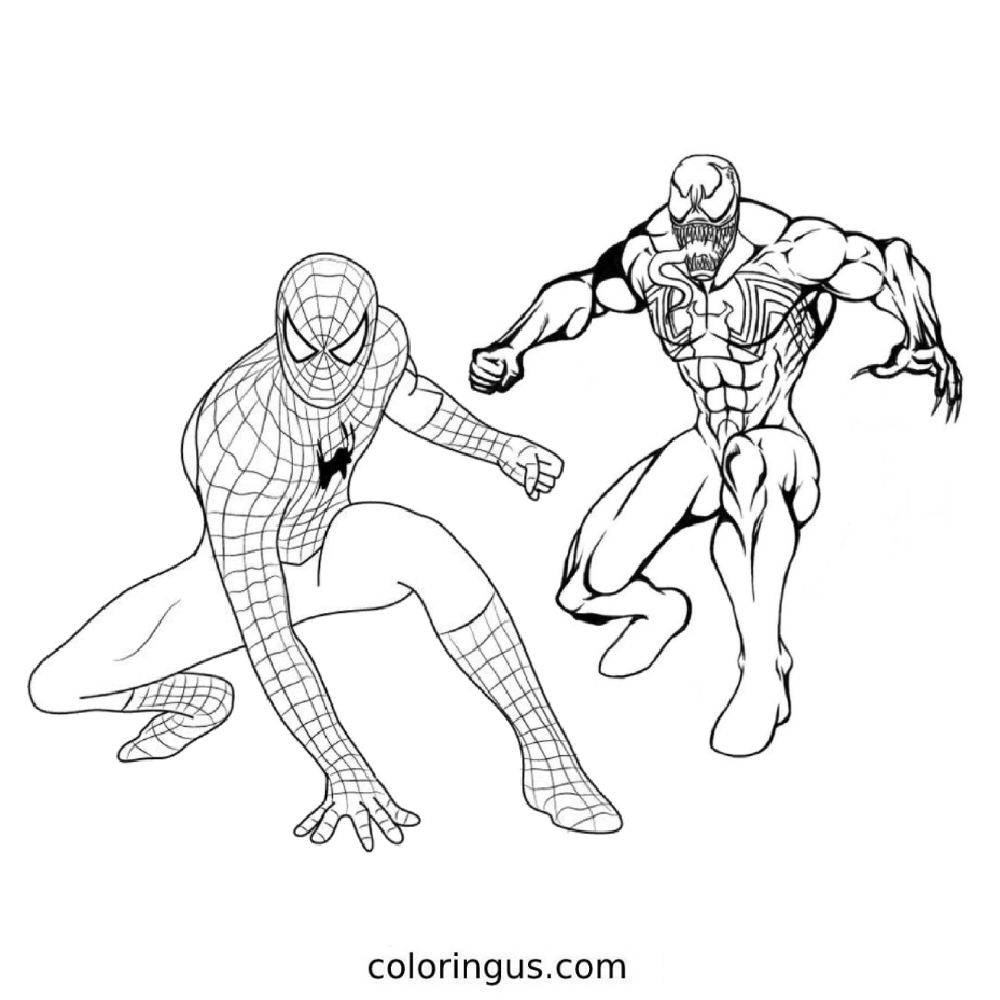 Venom And Spiderman Coloring Page