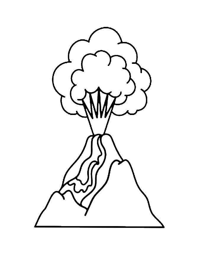 Volcano Picture With Pencil Coloring Page