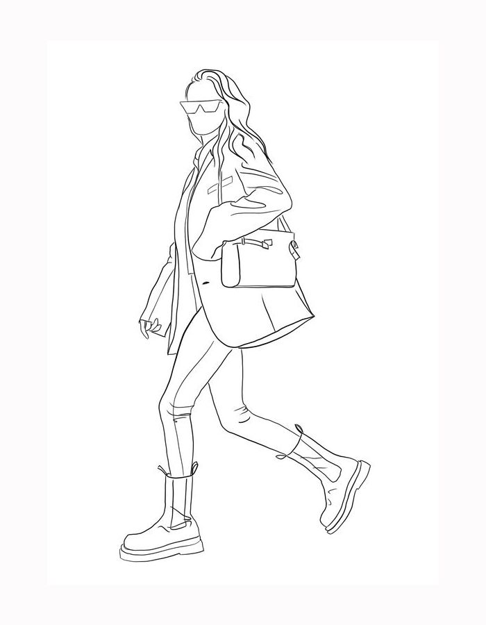 Woman Walking Fashion Coloring Page