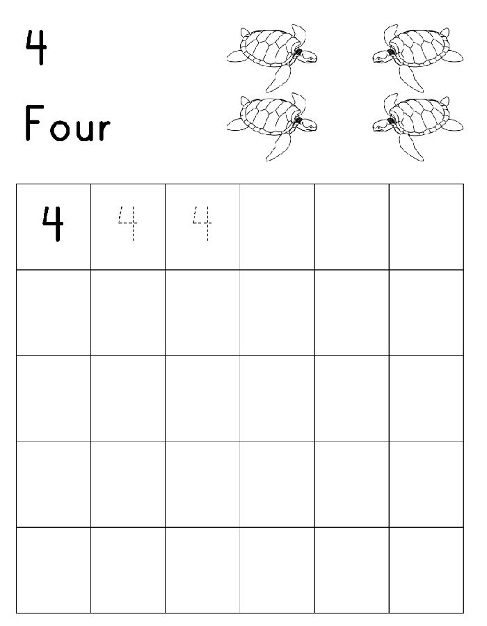 Write Number 4 Coloring Page